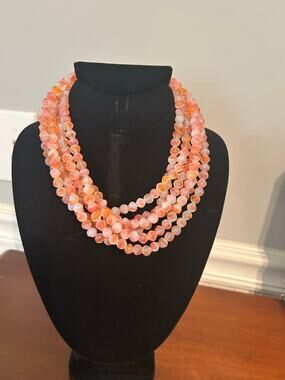 Orange Botswana Agate Gemstone Necklace 6 Strand Faceted Peach Cream 18 Inch